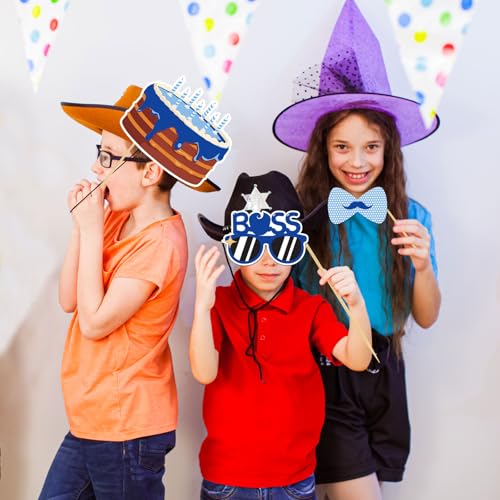 INNORU Boss Boy Photo Booth Props, Leader Boy 1st Birthday Photoshoot Gender Reveal Party Photography Props Favor Centerpiece Sticks Decorations 30 PCS