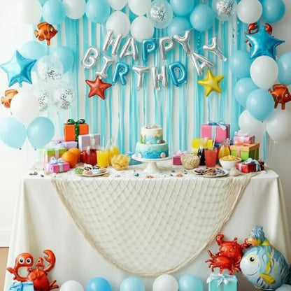 Sukh Fish Net Decorations for Party - 2PCS 39.37 * 78.74 in Fishing Net Decoration Netting for Wall Photo Hanging Nautical Fishnet Table Runner Decorative Ocean Theme Birthday Party Rope Nets