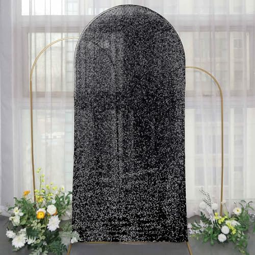 Efavormart 7ft Black Chiara Arch Backdrop Cover, Metallic Spandex Double-Sided Arch Stand Cover, Wrinkle-Free for Elegant Event Decor - color: Black, size: 7 FT