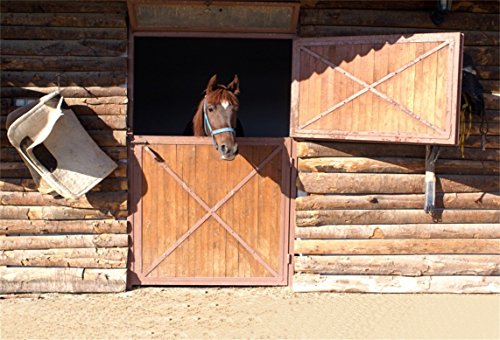 AOFOTO 8x6ft Rustic Wooden Horse Stable Backdrop Vintage Ranch Barn Log Cabin Farm Stall West Wild Photography Background Western Cowboy Theme Birthday Kentucky Party Decoration Photo Studio Props - size: 8x6ft