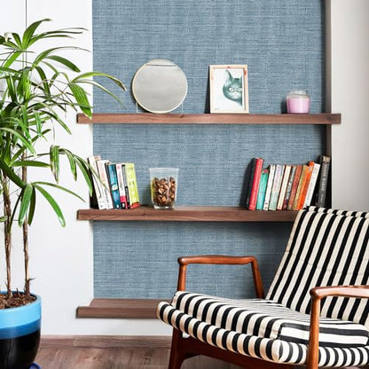 JiffDiff Grasscloth Wallpaper Peel and Stick Blue Grassweave Stick on Wallpaper Textured Self Adhesive Wall Paper Contact Paper 17.3"x472" - color: Dark Blue, size: 17.3" x 472"