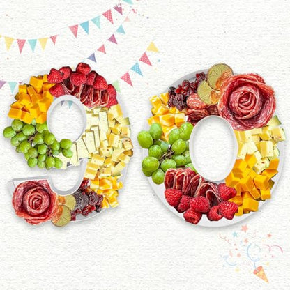 Charcuterie Cardboard Number Fillable Shaped Treat Decorative Box Anniversary Birthday Table Centerpiece (60&90 Style, 9inch) - size: 9inch, style: 60&90 Style