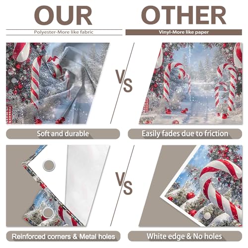 Fabric 7x5ft Merry Christmas Cane Candy Photography Backdrop Winter Snow Scene Xmas Tree Background New Year Eve Party Decoration Holiday Photo Banner Props - size: 7'x5'