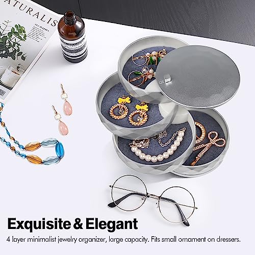 CONBOLA Travel Jewelry Case Box, Small Jewelry Organizer Earring Holder for Women, 5-Layer Rotating Jewelry Storage Tray with Lid for Bracelets Rings Bracelets - color: Silver