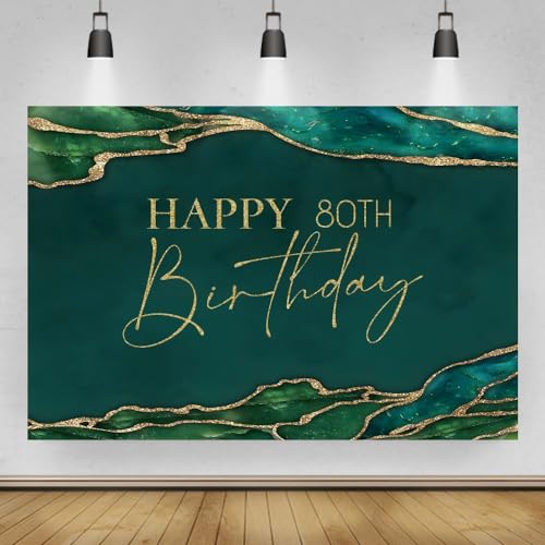 6x4ft Green Marble Happy 80th Birthday Backdrop Background Women Men 80th Birthday Party Banner Decors Emerald Green Marble Texture Party Supplies Photography Background Photo Portrait Props - color: Emerald Green80, size: 6x4ft