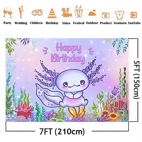 Axolotl Birthday Background Under The Sea Girls Axolotl Photo Background Colorful Aquatic Plants Bubble Baby Kids Birthday Theme Party Decorations (7X5FT)