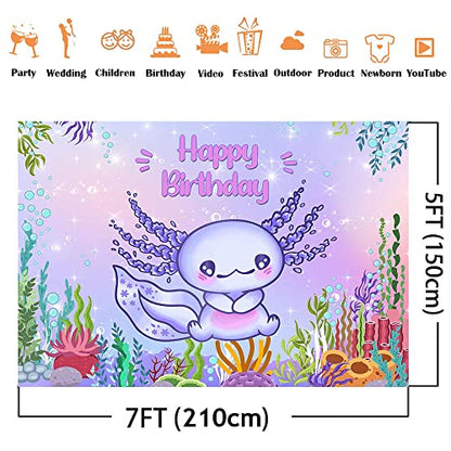 Axolotl Birthday Background Under The Sea Girls Axolotl Photo Background Colorful Aquatic Plants Bubble Baby Kids Birthday Theme Party Decorations (7X5FT)