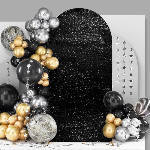 PartyDelight Black Arch Backdrop Cover 7.2FT Sparkly Sequin Wedding Back Drop Fitted Arch Stand for Birthday Party Decoration - color: Black, size: 7.2FT