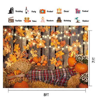 CHAIYA 8x6FT Fall Thanksgiving Photography Backdrop Autumn Maple Leaves Hay Pumpkins Background Thanksgiving Party Supplies Farm Harvest Event Banner Becoration Photo Booth Props CY193