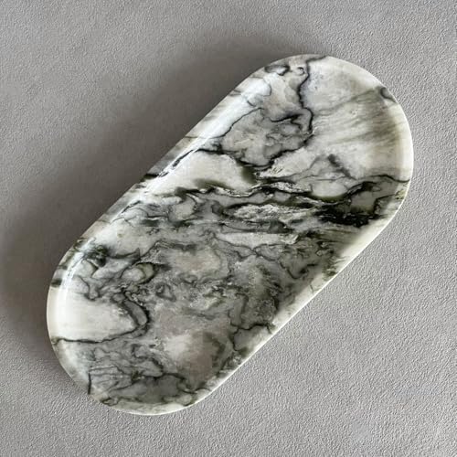 Natural Marble Oval Tray Ornaments Vintage Small Tray Storage Dish for Counter, Vanity, Dresser, Nightstand and Desk (Green Emerald) - color: Green Emerald