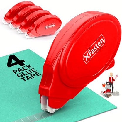 XFasten Glue Tape Roller for Scrapbooking 4-Pack Acid-Free Red Double Sided Tape Roller for Crafts, Photos, Bullet and Junk Journaling Supplies - Scrapbook Adhesive Runner (0.3 in x 30 ft) - color: Red