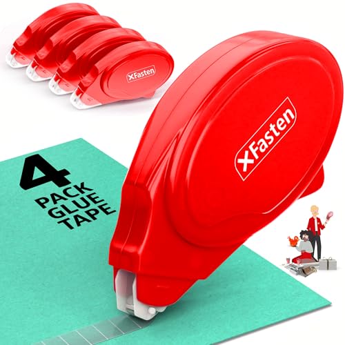 XFasten Glue Tape Roller for Scrapbooking 4-Pack Acid-Free Red Double Sided Tape Roller for Crafts, Photos, Bullet and Junk Journaling Supplies - Scrapbook Adhesive Runner (0.3 in x 30 ft) - color: Red