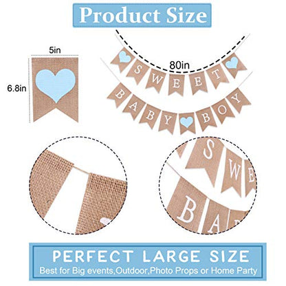Sweet Baby Boy Burlap Banner - Rustic Baby Shower Decorations, Photo Props (Sweet Baby Boy Blue) - color: Sweet Baby Boy Blue
