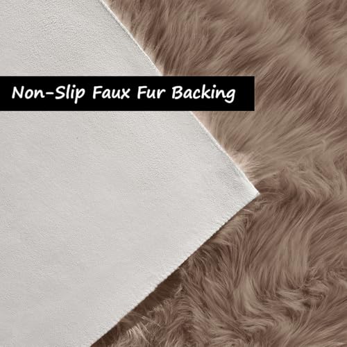Goolela Fluffy Faux Fur Rug for Bedroom Light Brown Beige 2x3 Furry Fuzzy Sheepskin Rug Small Shaggy Area Rug for Office Playroom Decor Washable Rectangle - color: Beige, size: 2' x 3' (Rectangular)