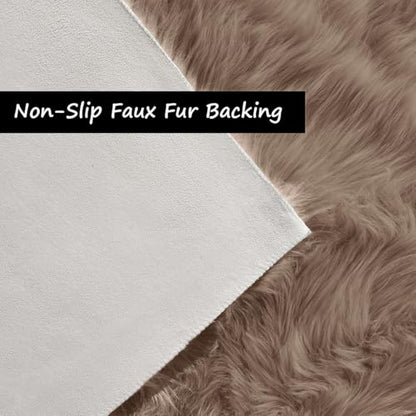 Goolela Faux Sheepskin Fur Runner Rug Light Brown Beige Fluffy Bedside Rug for Bedroom 2x6 Furry Fuzzy Rug Runner Washable Playroom Office Sheepskin - color: Beige, size: 2' x 6' (Sheepskin)