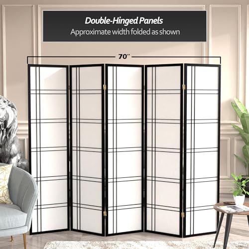 Red Lantern 6 ft. Tall Double Cross Shoji Screen - Black - 5 Panels - color: Black, size: 5 Panel