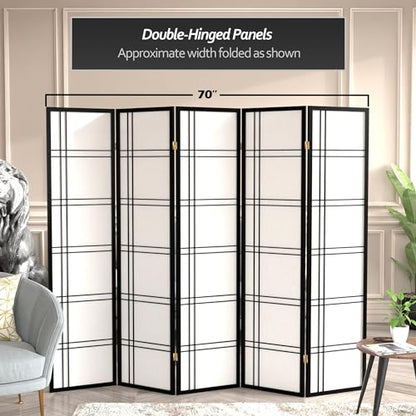 Red Lantern 6 ft. Tall Double Cross Shoji Screen - Black - 5 Panels - color: Black, size: 5 Panel