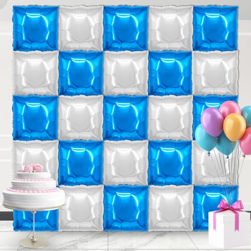 square aluminum foil Balloon Wall Backdrop, 25 pieces Blue and silver double-sided Balloon Arch Kit, suitable for theme parties, weddings, anniversaries and other celebration decorations - color: Blue.silver