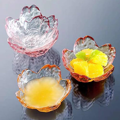 4 Pack Sakura Sauce Dishes Set, Pink Cherry Flower Crystal Glass Appetizer Plates Dipping Bowls Tasting Dishes Serving Dish Seasoning Saucers Bowl Little Bowls Ice Cream Snack Sushi Soy Condiment Dish - color: Glass Sakura