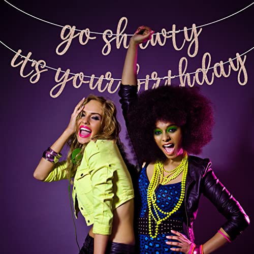 Go Shawty It's Your Birthday Banner, Hip Hop Birthday Party Decorations Supplies, Rap Theme Bday Bunting Sign, Pre-strung, Photo Props (Rose Gold) - color: Rose Gold