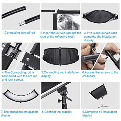 FOMITO Light Reflector 70"x25.6"/178x65cm Arclight Curved Eyelighter Lighting Diffuser for Photography Stuido Filming Shooting, Black/White/Gold/Silver