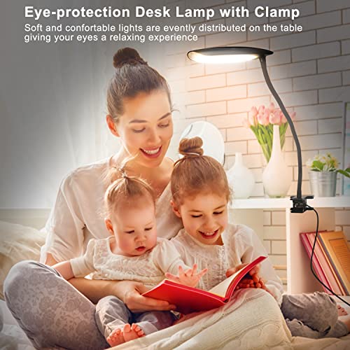 LiFMIRA Clip on Lamp USB Reading Light 3 Color Modes 3000-6000K and 10 Brightness 8W 40 LED Flexible Gooseneck Desk Light Clip on Lamp for Desk Eye Caring Bed Lamp for Headboard (No Plug) - color: Matt Black