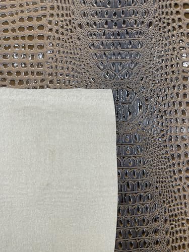 Glossy Two Tone Gator Fake Leather Upholstery, 3D Crocodile Skin Texture Faux Leather PVC Vinyl, 54" Wide (Aloha Brown, 18" X 54") - color: Aloha Brown, size: 18" X 54"