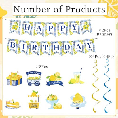 Lemon Birthday Banners - 10PCS Capri Swirls Decorations for Amalfi Coast Party Supplies - style: Lemon