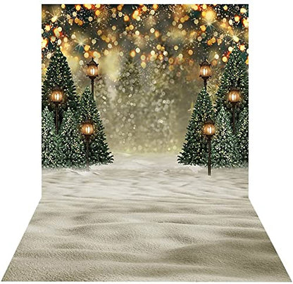 Mocsicka Christmas Photo Backdrop Winter Glitter Bokeh Christmas Tree Photography Background Winter Snow Green Forest Famliy Party Wall Decoration Photo Studio Props (5x7ft) - size: 5x7ft