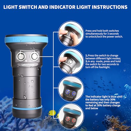 Shark CX 8000 Lumen Dive Light, 120m Waterproof Underwater Video Light 98 CRI with 120 Degree Wide Beam Angle Scuba Flashlight for Underwater Professional Dive Photography Fill Light - size: Shark CX