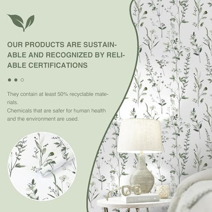 Peel and Stick Wallpaper Green Leaves Wall Paper White Boho Contact Paper 17.3"×393" Left Self-Adhesive Removable for Bedroom Leaf Waterproof Shelf Liner Decal Vinyl Roll - color: Green, size: 17.3" x 393"