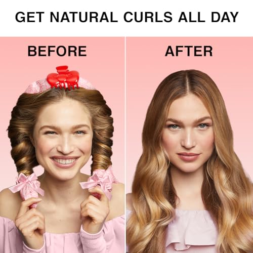 Hello Kitty x Kitsch XL Satin Heatless Curling Set- Heatless Hair Curler To Sleep In for Frizz-Free & Soft Curls, Comes with Bow Shape Design Hair Claw and Satin Scrunchies, Gifts for Women, 4pc Set - color: Pink Kitty Faces