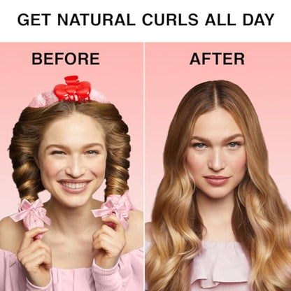 Hello Kitty x Kitsch XL Satin Heatless Curling Set- Heatless Hair Curler To Sleep In for Frizz-Free & Soft Curls, Comes with Bow Shape Design Hair Claw and Satin Scrunchies, Gifts for Women, 4pc Set - color: Pink Kitty Faces
