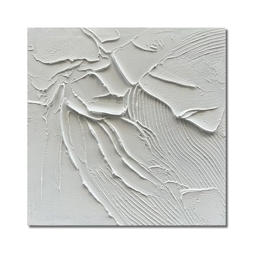 NANKAI Art Hand-Painted White Canvas Wall Art 24x24 inch Abstract Thick Texture Oil Painting Modern Minimalist Art Home Wall Decoration Painting - color: Nkhb297