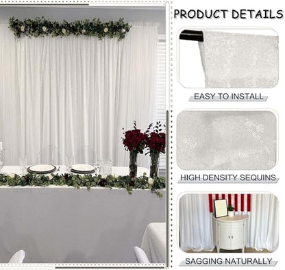 White Sequin Backdrop Curtain - 2FTx8FT 2 Panels Glitter for Parties, Wedding, Baby Shower - color: White, size: 2FTx8FT-2PCS