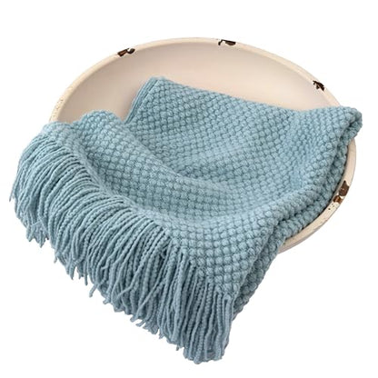 Zeroest Baby Photography Props Basket Braid Wool Wrap Newborn Photo Shoot Baskets Filler Posing Stuffer Background Blanket (Powder Blue) - color: Powder Blue