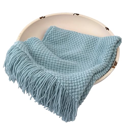Zeroest Baby Photography Props Basket Braid Wool Wrap Newborn Photo Shoot Baskets Filler Posing Stuffer Background Blanket (Powder Blue) - color: Powder Blue
