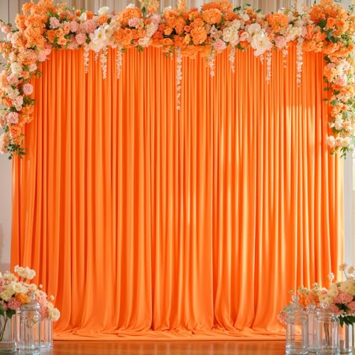 8x10FT Orange Backdrop Curtains for Wedding Parties, Wrinkle Free Polyester Photography Backdrop Drapes for Baby Shower Birthday Parties Easter Stage Background Stand Decorations 4x10ft,2 Panels - color: Orange, size: W4' x H10'(2 Panels)
