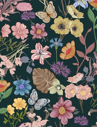 EchoSphere 16.9" x118" Dark Vintage Peel and Stick Wallpaper Floral Butterfly Removable Wallpaper Boho Botanical Contact Paper Leaf Self Adhesive Wall Paper for Walls Cabinets DIY Decor - color: Dark, size: 16.9" x 118"