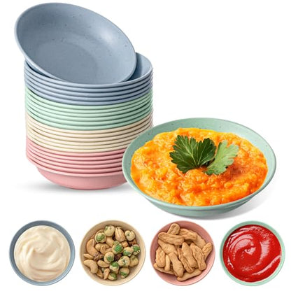24 Pack 4 oz Soy Sauce Dish Small Dipping Bowls Unbreakable Mini Plastic Bowls Bulk Wheat Straw Dipping Dessert Bowls Dipping Sauce Cups for Soy, Snack, Side Dishes, Ketchup, BBQ(Multicolor) - color: Multicolor