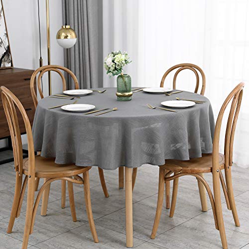 maxmill Lux Faux Linen Tablecloth with Slubby Texture Wrinkle Resistant Anti-Shrink Soft Table Cloth for Kitchen Dining Restaurant Tabletop for Event Holiday Dinner Round 70 Inch Neutral Gray - color: Lux Neutral Gray, size: 70" (Round)