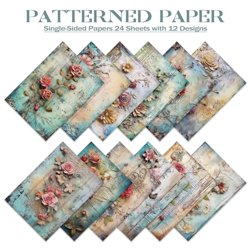 PRSTINCOL Scrapbook Paper,24 Sheets 6x4.3 Inch Floral scrapbook supplies,Single-Sided Vivid Origami Decoupage Paper for Diy Crafts, Card Making, Art Journaling - color: Flower Style