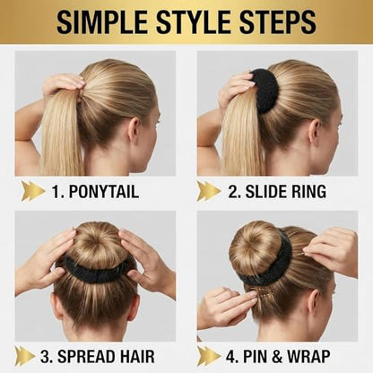 Hair Bun Maker Set, Black Foam Ring Updo Shapers for Smooth Chignon Styles, Lightweight Reusable Form, Easy Pin-and-Wrap Styling Tool, 3 Pieces