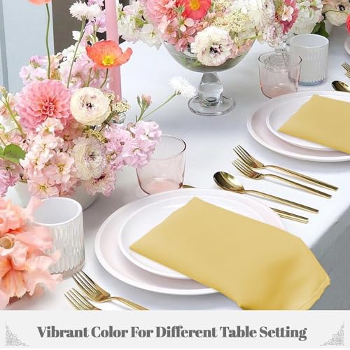 PLOYMONO Gold Heavy Duty Cloth Napkins - 17 x 17 Inch Solid Washable Polyester Dinner Napkins - Set of 8 Napkins with Hemmed Edges - Great for Weddings, Parties, Banquets Dinner & More - color: Gold
