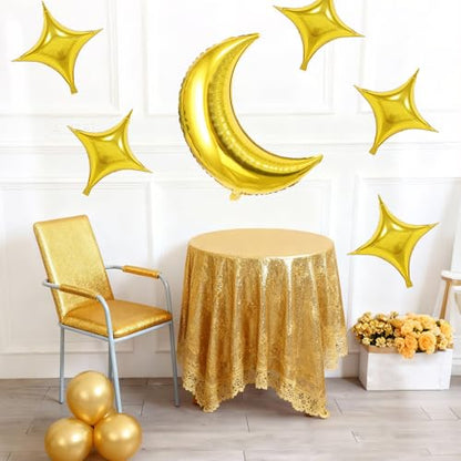Biapian Moon and Star Balloons, 36 Inch Large Metallic Gold Moon Balloon & 18 Inch Star Foil Balloons for Ramadan Eid Baby Shower Christmas Anniversary Engagement Wedding Birthday Party Decorations - style: Moon Star
