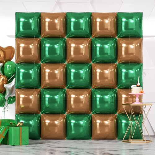 NISOCY 25PCS Dark Green and Brown Square Foil Baloons Wall Backdrop Double Sided Dark Green and Brown Balloons Arch Kit for Anniversary Birthday Thanksgiving Christmas Jungle Party Decorations - color: Dark Green and Brown, size: 25PCS