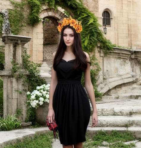 Elegant Butterfly Flower Headband for Women Boho Handmade Rose Floral Crown Wedding Bridal Festivals Cosplay Prom Photo Props Headpiece (A3 yellow, Adjustable) - color: A3 yellow