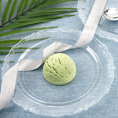 U-QE 60 Pieces Clear Plastic Plates - 7.5 Inch Clear Disposable Plates - Plastic Appetizer Plates - Premium Hard Dessert Plates - Party Supplies for Birthdays, Celebrations, Wedding and Events - color: 10Inch-60pcs-Lace