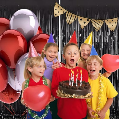 Valentines Day 2 Pack 3.3 * 8.3 ft Foil Curtain Metallic Tinsel Fringe Curtains Photo Booth Props Backdrop for Birthday Wedding Engagement Baby Shower Christmas Holiday Celebration Partyl,Black - color: Black, size: 2 Pack