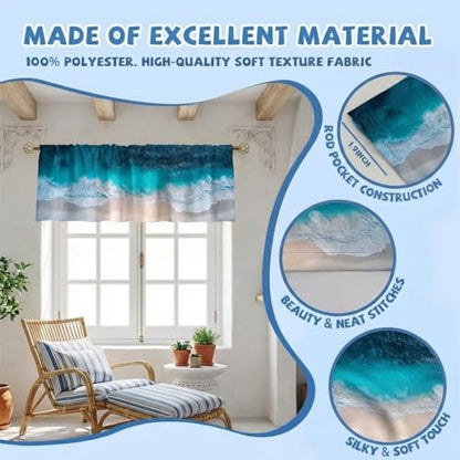 Ocean Curtain, Two-Pack, Aerial Beach Wave Turquoise Sand Coastal View,Applicable to Bathroom, Bedroom, 54x18 inches. - color: Ocean